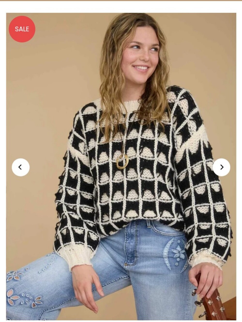 blu pepper Geometric Knit Sweater Black & Cream Size Large NWT